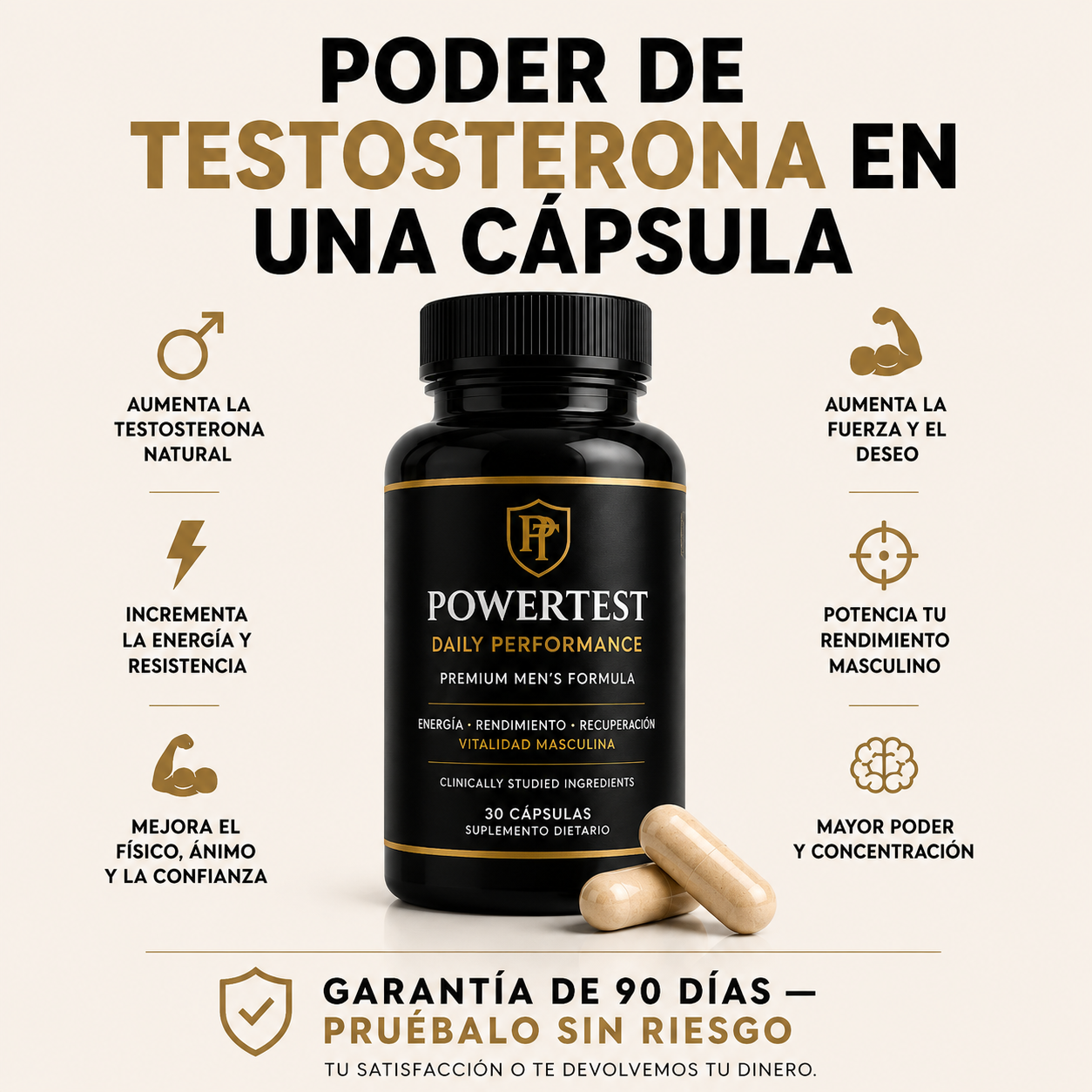 PowerTest - poder de testosterona, garantia 90 dias