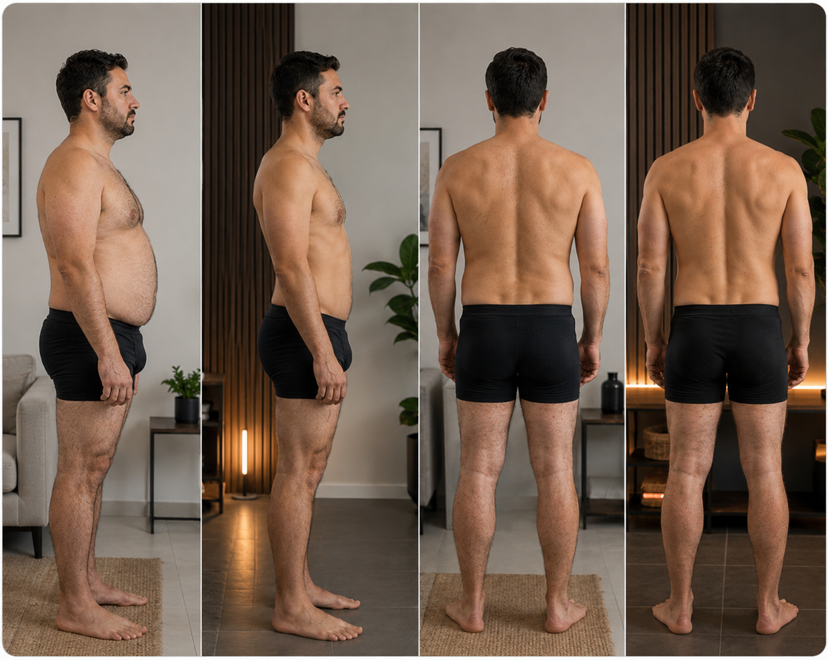 Comparativa de transformación física de un hombre